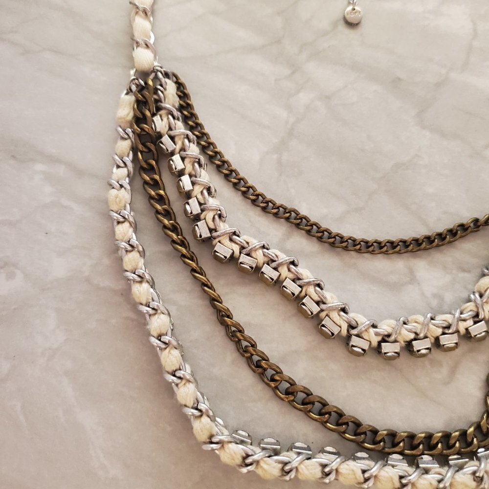 ✨ Chico's Rhinestones Crystal Ribbon Multi Chain Necklace ✨ - Picture 10 of 12